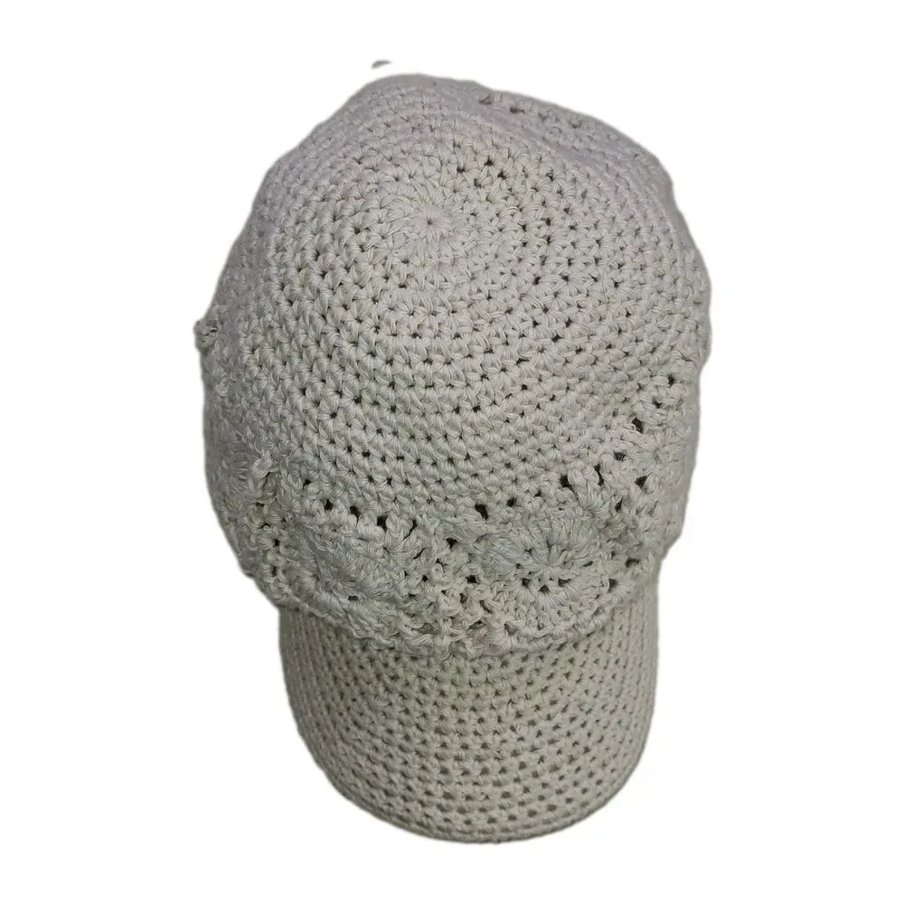 Crocheted Baseball Hat Cap Handmade Boho Romantic Feminine Cream Summer